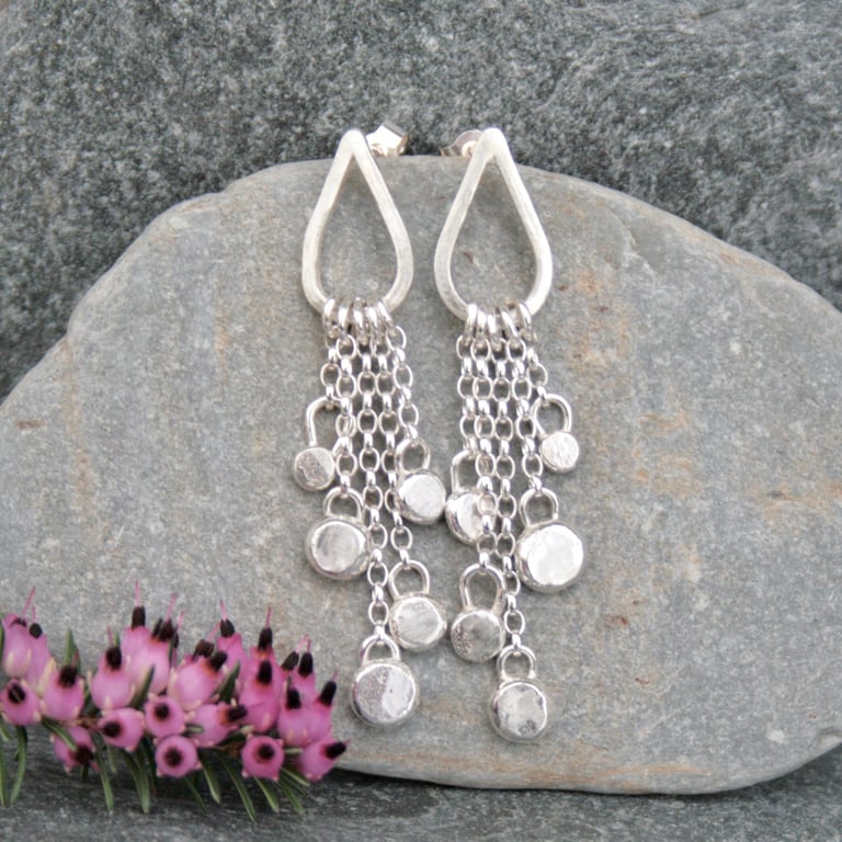 Sterling silver chandelier earrings, long silver earrings, statement earrings