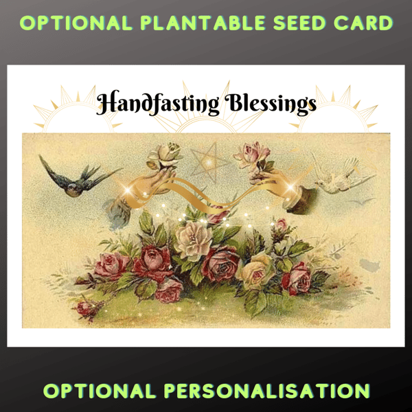 Handfasting Blessings Card Birds Flowers Personalise Wiccan Pagan Wedding Seeded