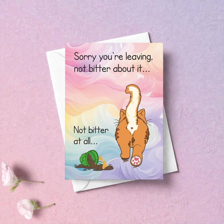 Funny Leaving Card for Coworker, Sarcastic Cat Goodbye Card, Work Bestie Farewel