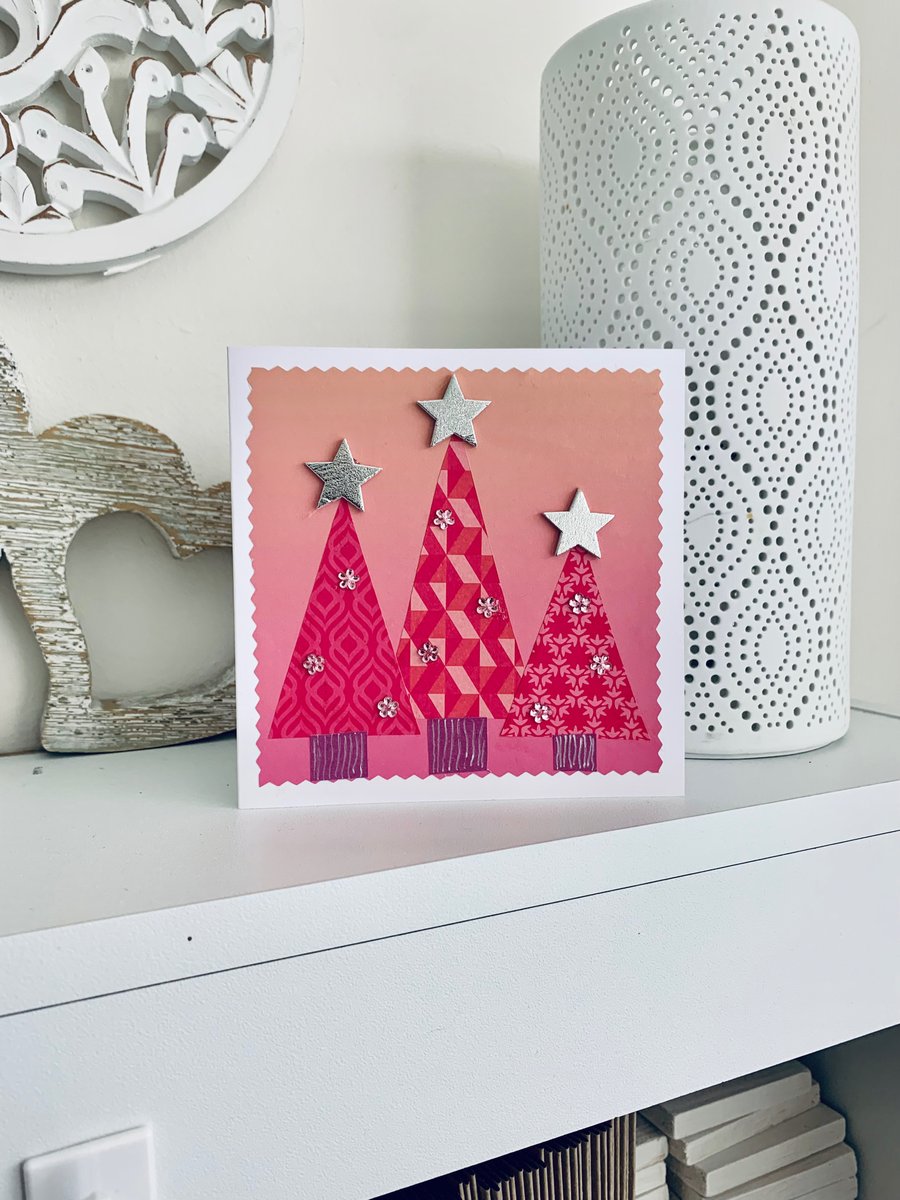 Handmade Pink Christmas card 