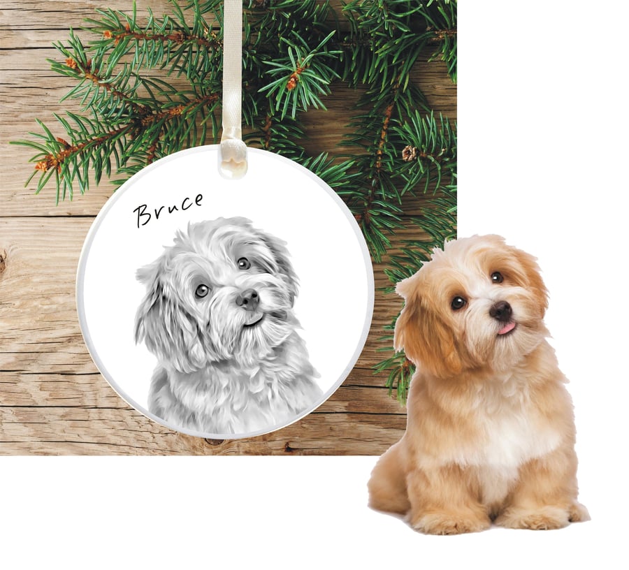 Personalised Round Dog Illustration Christmas Tree Decoration - Dog Owner Gift
