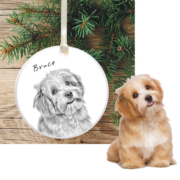 Personalised Round Dog Illustration Christmas Tree Decoration - Dog Owner Gift