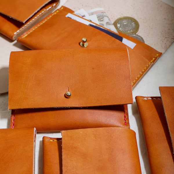 Personalised Handmade Tan Leather Coin and Card Purse - Small and Stylish