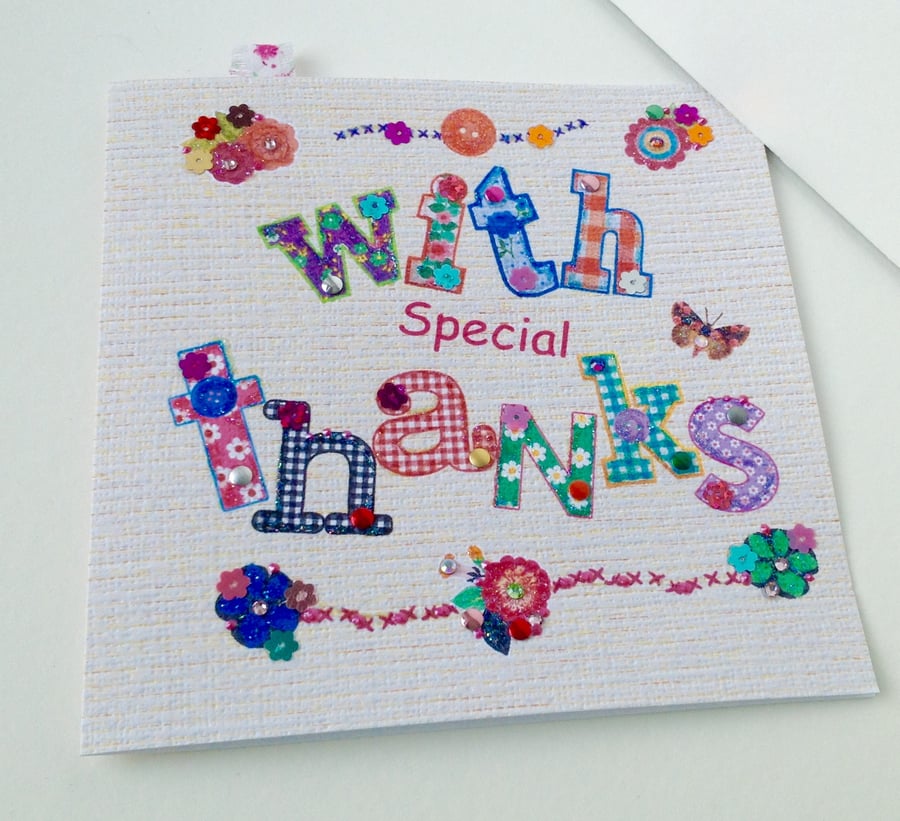 Thank You Greeting Card,Printed Appliqué Design,Handmade,Personalised