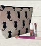 makeup bags black cats on linen