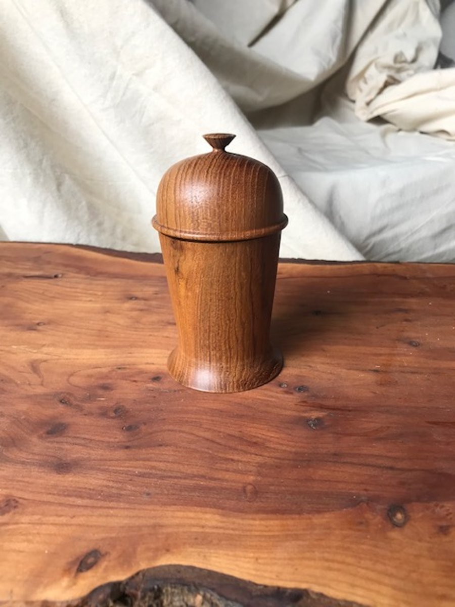 Teak lidded pot