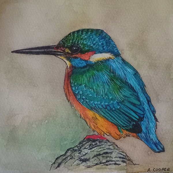 ,THE KINGFISHER, Original watercolour painting 