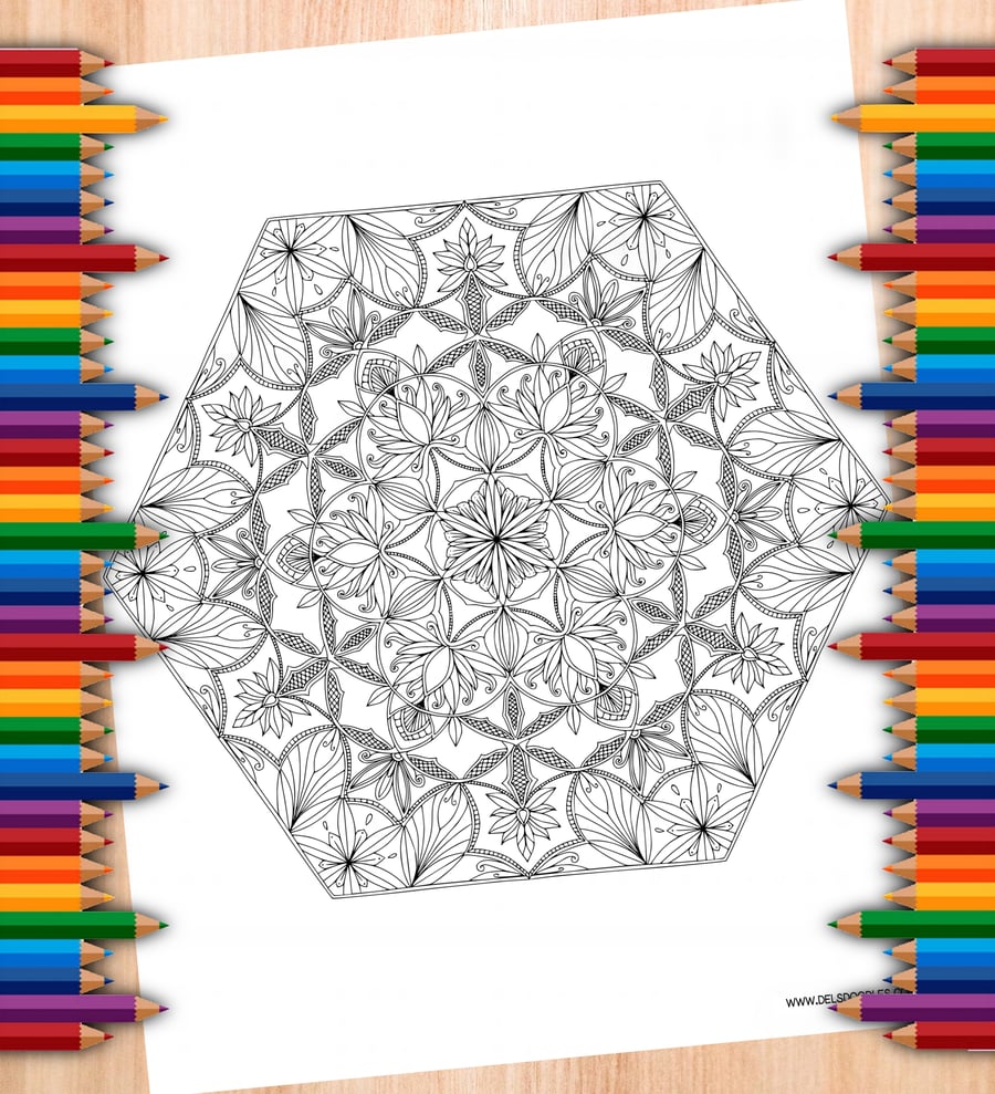 Digital Colouring Page - Geometric Tiling Mandala