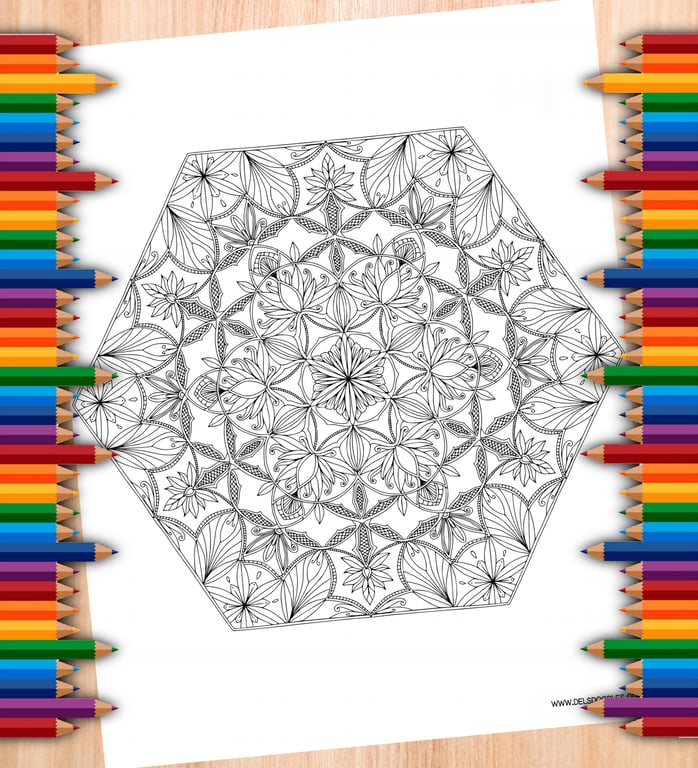 Digital Colouring Page - Geometric Tiling Mandala