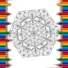 Digital Colouring Page - Geometric Tiling Mandala