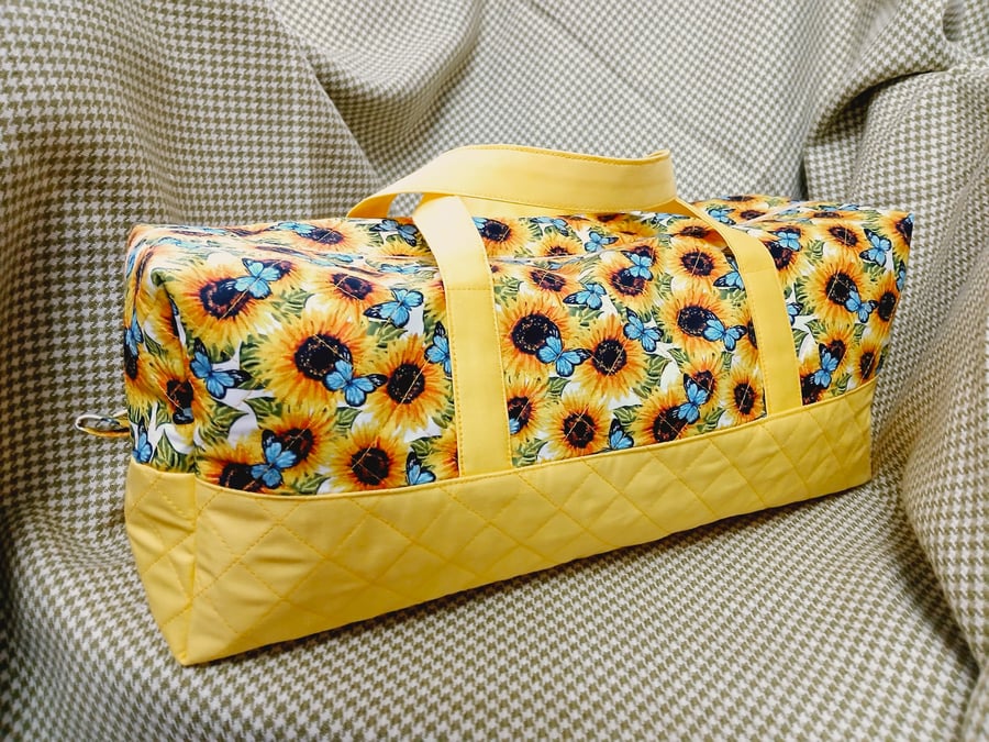 Bag, Sunflowers and Butterflies, handles, quilted  bag for, knitting ,Crochet, 