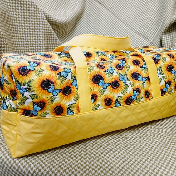 Bag, Sunflowers and Butterflies, handles, quilted  bag for, knitting ,Crochet, 