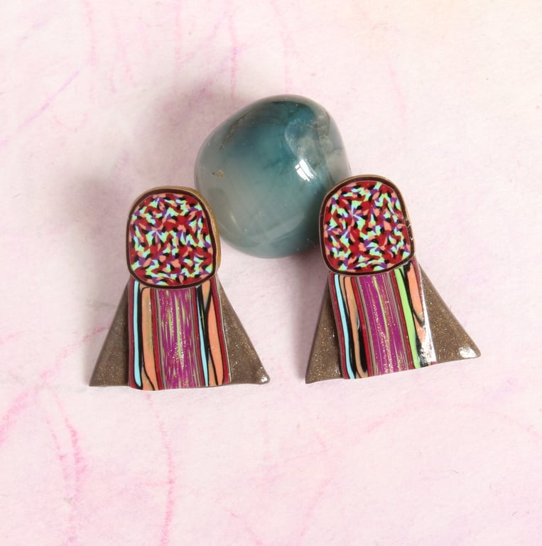 Hand Crafted Ear Studs - Modern Rustic Chic - Artisan Jewellery