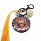 Dog Cat Bag Charm, Handmade Keyring with Charms and Tassel