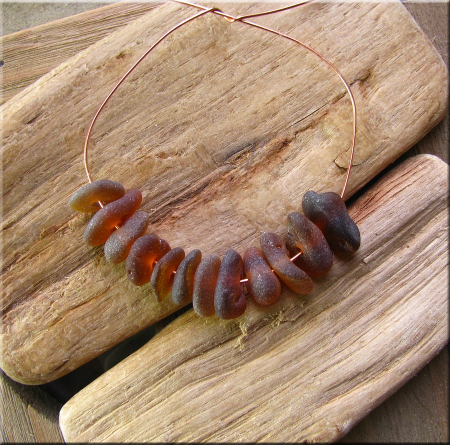 12 Natural sea glass beads, middle drilled, supplies (17)