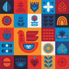 078 - Folk Art Bird Chicken & Flower Mosaic Tile Design  - Cross Stitch Pattern