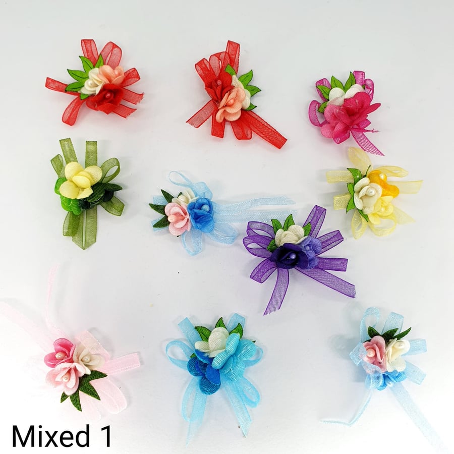 10 Pcs Mixed Colour Organza Flowers Embellishments 25mm - 30mm