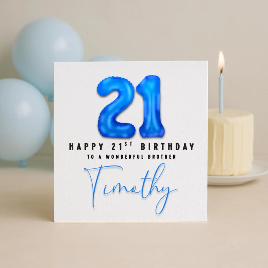21st Birthday Card – Blue Foil Balloon Number – Milestone Birthday Card