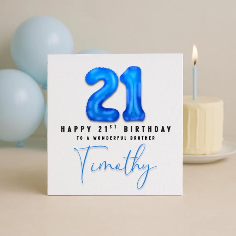 21st Birthday Card – Blue Foil Balloon Number – Milestone Birthday Card