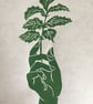 Devil's Plaything, linocut print on handmade paper
