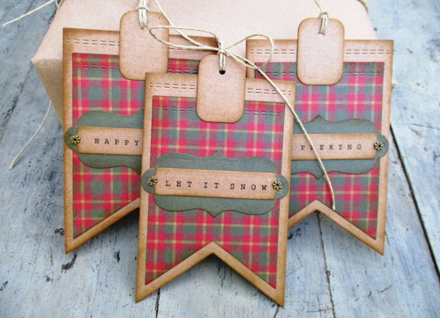 Christmas tartan gift tags,luggage tags set of 3
