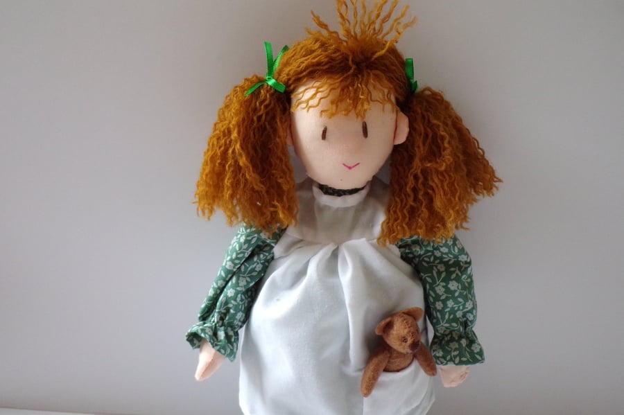 14 Inch Handmade Rag Doll with Teddy Bear Pocket Friend 