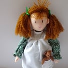 14 Inch Handmade Rag Doll with Teddy Bear Pocket Friend 