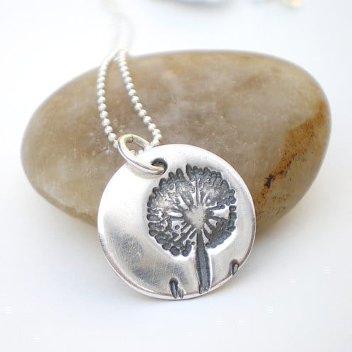 Dandelion Wish Petite Round Silver Pendant