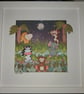 Quirky art nursery original cute jungle animals Happy art mixed media picture - Image 1