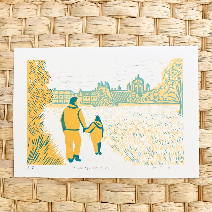 Perfectly Imperfect, Folksy Seconds, Cambridge print, lino print, father & child