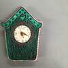 Hand printed quirky textile clock- green and pink 