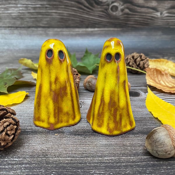 Handmade Yellow Ceramic Ghost Ornament Terracotta Clay Decoration