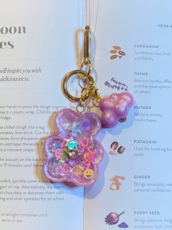 Handmade Shaker Keychain - 'Gentle Bear 'with Detachable Cloud Pendant