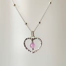 Small Sterling Silver Hammered Heart pendant necklace with Lilac Jade gemstone 