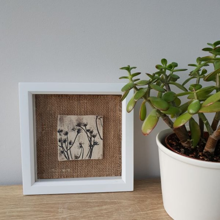 Framed Ceramic Botanical Tile – Rustic Daisies