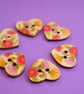 Wooden Heart Buttons Floral Pink Yellow Red 6pk 25x22mm (H2) - Image 1
