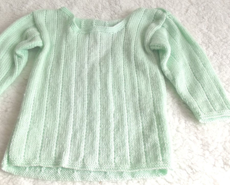 Babies Handknitted Jumper, Mint Green, 6 to 12 months, hm102