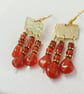 Handmade Roman Style Brass Chandelier Earrings Carnelian Triple Drops - Image 6