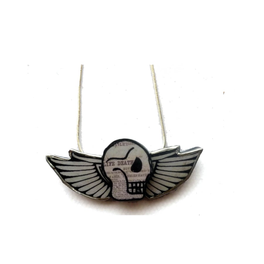 Skull & wings tattoo rockabilly inspired Necklace by EllyMental