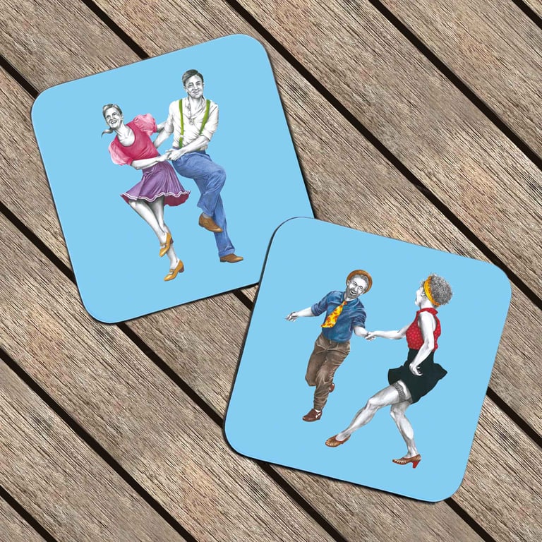 Lindy Hop Coaster Set of 2 - Retro Swing Dancers Gift 