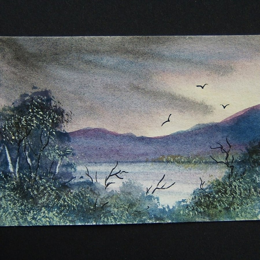 Mountain lake landscape art painting aceo original ref 184