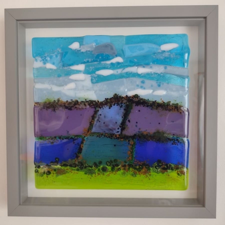 Flooded Levels - Original Fused Glass Wall Art Picture, Somerset Levels 