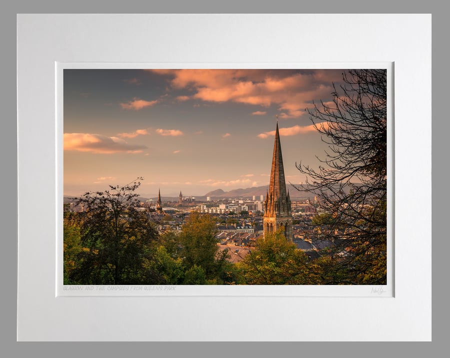 Glasgow and the Campsies from Queen's Park - A3 (50x40cm) Unframed Print