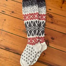 Knee length long wool socks white navy red fairisle traditional nordic latvian
