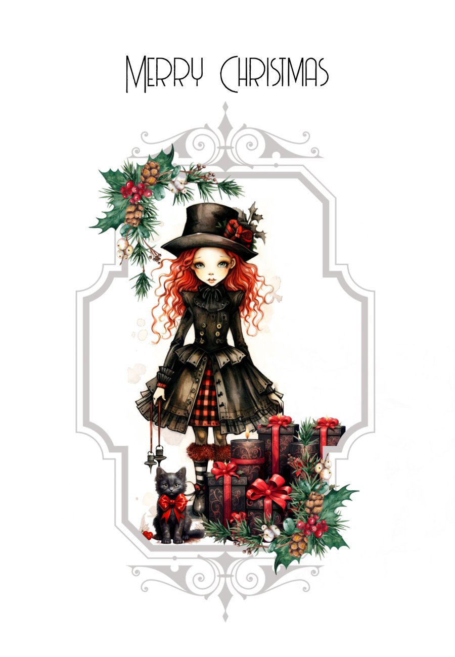 Kawaii Goth Alternative Vintage Style Christmas or Gothmas Card