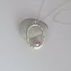 Pink Pearl Pendant Necklace, Hammered Sterling Silver