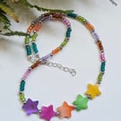 Boho Mother of Pearl Star & Seed Bead Multicoloured Necklace 