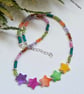 Boho Mother of Pearl Star & Seed Bead Multicoloured Necklace 