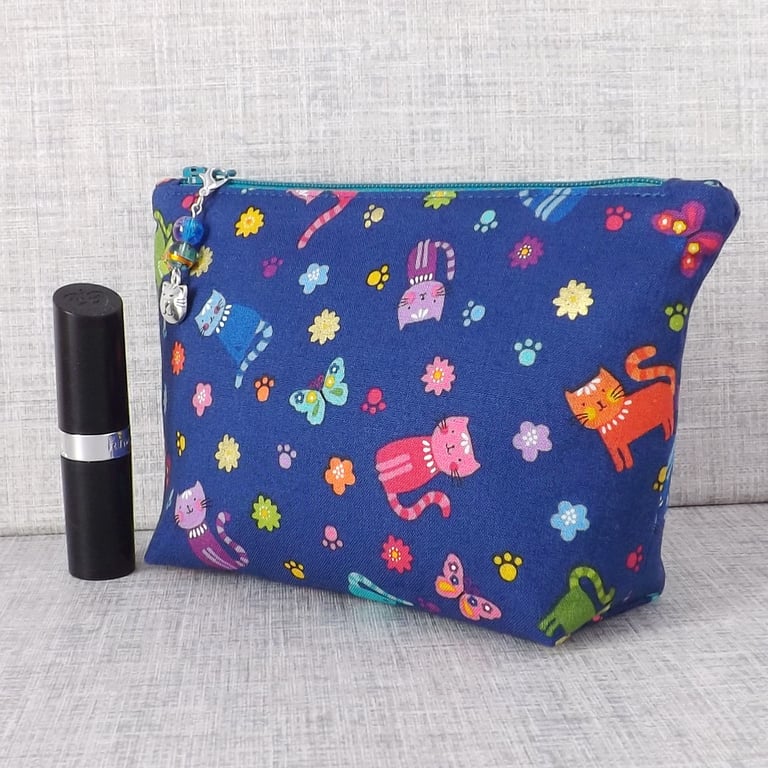Make up bag, zipped pouch, cosmetic bag, cats