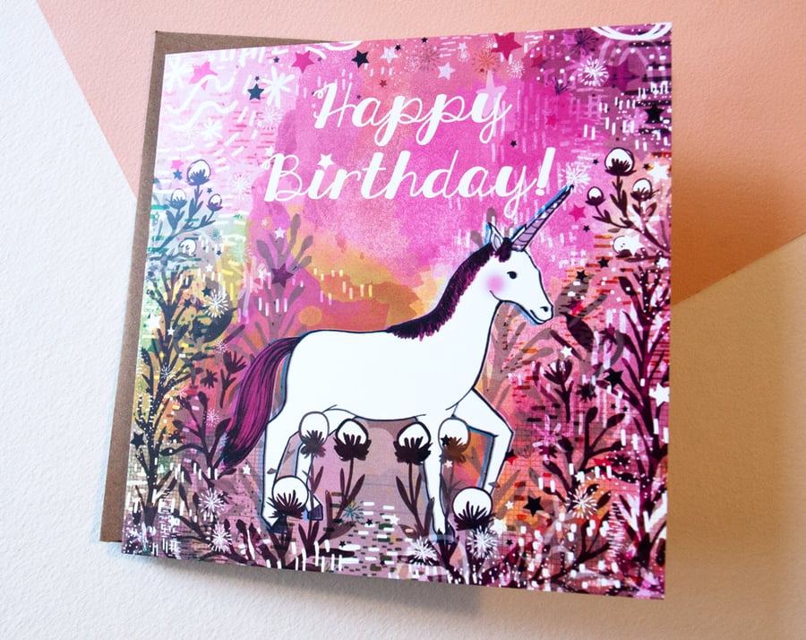 Unicorn Happy Birthday Greeting Card - Gift - For Children and Adults -
